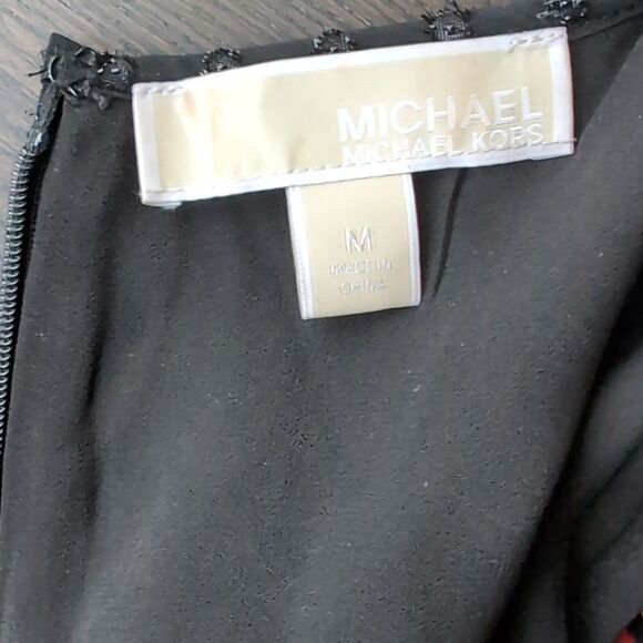 Michael Kors Chiffon Red and Black Floral Mixed Pattern Long Sleeve Dress Size M - Picture 4 of 16